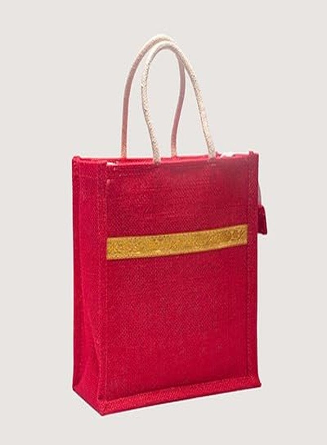 Soman Jute Ecofriendly Return Gift Bags with Zip Hot Pink Pack of 10 Bags - Image 2